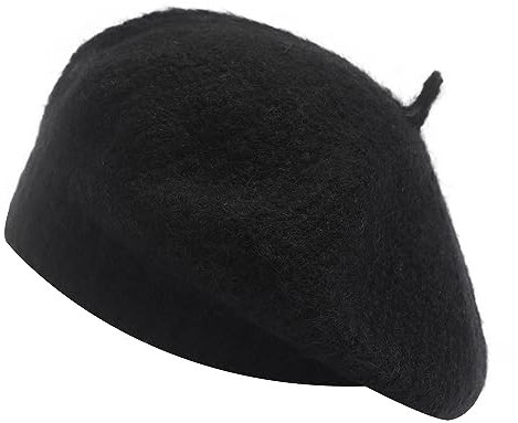 ZLYC Französische Baskenmütze aus Wolle für Damen, Winter, gestrickt, Baskenmütze, Künstlermütze, Farbe: Schwarz, Einheitsgröße