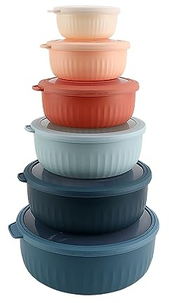 COOK WITH COLOR Vorbereitungsschüsseln mit Deckel, breit und tief verschachtelt, Kunststoff, kleine Rührschüssel-Set mit Deckel, 12-teiliges Set, breite Schüsseln, mehrfarbig
