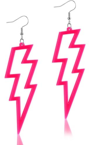 Telooco Neon Ohrringe Damen Vintage 80er Party Creolen Acryl Hohle Schmuck für Frauen Mädchen Halloween Weihnachten 90er Jahre Kostümparty Outfits (Rosa)