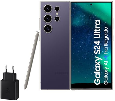 Samsung Galaxy S24 Ultra y Cargador 45W, Teléfono Móvil con IA, Smartphone Android, 12 GB RAM, 256 GB Almacenamiento, Cámara 200MP, S Pen, Batería Larga Duración, Violeta Titanium (Versión Española)