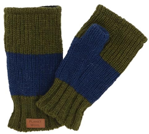 GURU SHOP Handgestrickte Pulswärmer, Handstulpen, Pulswärmer aus Nepal, Armstulpen, Herren/Damen, Grün/blau, Wolle, Size:One Size