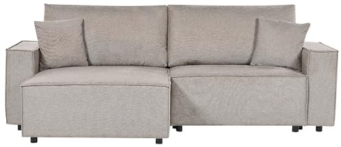 Beliani 3-Sitzer Ecksofa beige Taupe rechts mit Recamiere Schlaffunktion Stauraum Karila