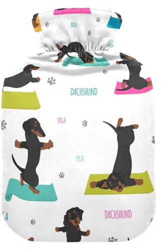 Wärmflasche mit Bezug für Yoga, Hunde, Dackel, weich, warm, für Winter, Bett, Hand, Hals und Schultern, 1 l