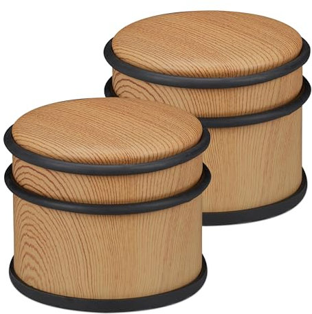Relaxdays Türstopper 2er Set, schwere Türen & Fenster, Edelstahl & Gummi, Holzoptik, hoher Bodenpuffer, ∅ 9,5 cm, braun