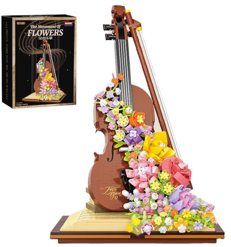 Geige Blumenstrauß Bausteine, 950 Klemmbausteine MOC Mini Ewiges Blumengeige Blumen Set, Kreativität Blumenstrauß Bausteine Nicht Kompatibel mit Großen Marken Creator Expert Flower Bouquet