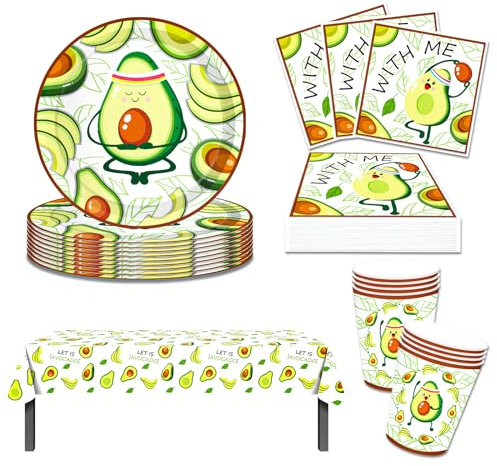 37 Stück Avocado-Geschirr-Party-Set, Obst-Avocado-Partyzubehör, Enthält Tischtücher Pappteller Papierservietten Pappbecher, für Kindergeburtstagsparty, Avocado-Party, Obst-Themenparty (8 Gäste)