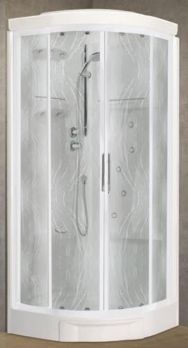 Novellini New Holiday R90 Hammam 90x90 cm Cabina Doccia Multifunzione Semicircolare 2 Ante Scorrevoli Angolo Miscelatore Meccanico Vetro Aqua Profilo Bianco Idromassaggio Sauna Asta Altezza 225,5 cm