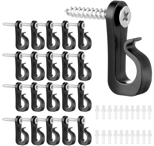 Jeffdad 20 Pcs Screw in Hooks for Outdoor String Lights, Q-Hanger Screw Hooks for Light Wire Led Light Clips, Patio Wall Hooks Hanging Light for New Year Holiday Party