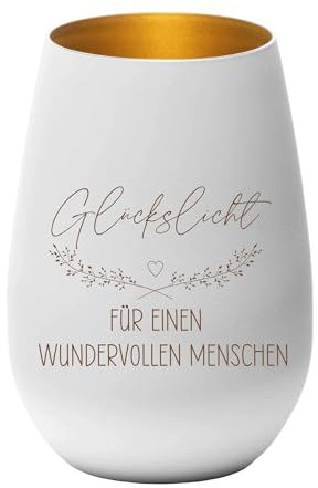 Windlicht - Glückslicht für einen wundervollen Menschen - Teelichthalter, Geschenkidee, Geburtstag, Weihnachten, Familie, Partner, weiß Gold