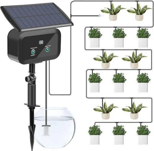 Euakee Solar Bewässerungssystem für Garten, Automatisches Bewässerungssystem mit 300 Timer-Modi und 15m Bewässerung Tropfschlauch, Tropfbewässerungssystem für Garten, Balkon, Gewächshaus