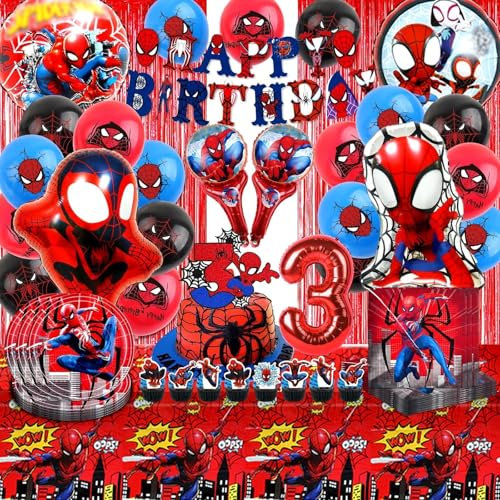 83 Piezas Decoracion Spiderma Cumpleaños, Cumpleaños Spiderma 3 Años, Globos Spiderma, Spiderma Globos Aluminio, Decoración Tarta Spider, Platos, Manteles, Banderas, Fiestas Infantiles Decoracion