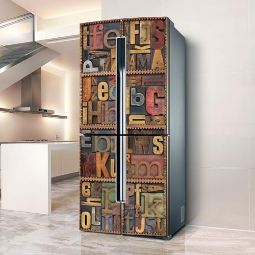 Targawerelax Fridge wraps kitchen fridge stickers cover full doors, fridge sticker full covering door fridge covers skins wall stickers for kitchen decal, Retro industrial alphabet sawtooth