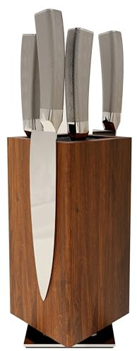 Brosisincorp 360° Rotating Acacia Wood Magnetic Knife Block without Knives