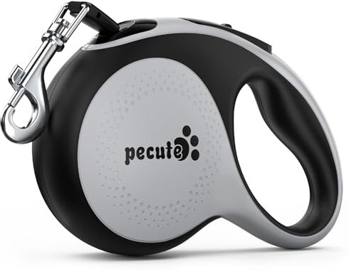 Pecute Guinzaglio Retrattile per Cani, Guinzaglio per Cane 8m con Guinzaglio Esteso Senza Grovigli a 360°, Impugnatura Antiscivolo e Pulsante di Freno Rapido,Grigio