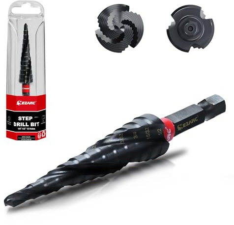 EZARC Step Drill Bit for Metal, M35 Cobalt Step Drill Spiral Flute Unibit Step Drill Bit (1/8-1/2) Wear-Resistant AlTiN Coated, 1/4 Hex Shank for Metal, Stainless Steel, Aluminum, Plastic