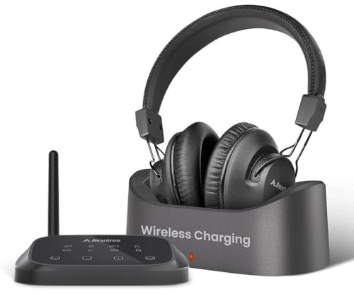 Avantree HT5009 Plus - Wireless Headphones for TV Listening with Charging Dock, Long Range, Low Latency, Pass-Through Support, and Clear Voice Mode for Seniors