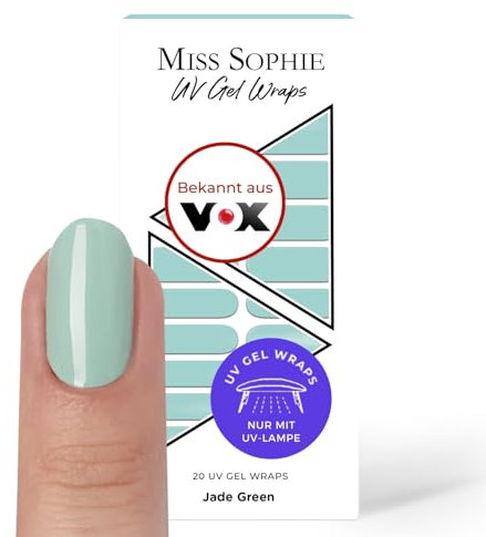 Original Miss Sophie UV Gel Nagelfolien I 20 ultra-dünne Nagellack-Streifen Jade Green I UV Nagelfolien I Hält auf Natur- sowie lackierten, Acryl-, Gel- & Shellac-Nägeln