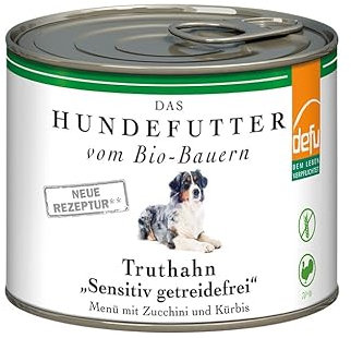 defu Hundefutter | 12 x 200 g | Bio Truthahn Sensitiv Getreidefrei | Premium Bio Nassfutter Menü | Alleinfuttermittel für Hunde