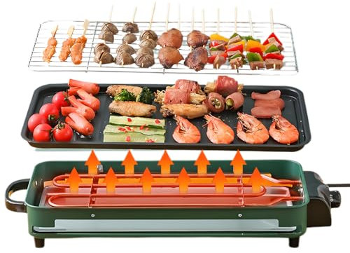 Wkantlaes Griglia Elettrica Senza Fumo, Piastra Elettrica Coreana 2 in 1 Griglia per Barbecue Griglia da Tavolo per Raclette, Piastra Elettrica per Interni per Cafe Restaurant Party Buffet 1350W