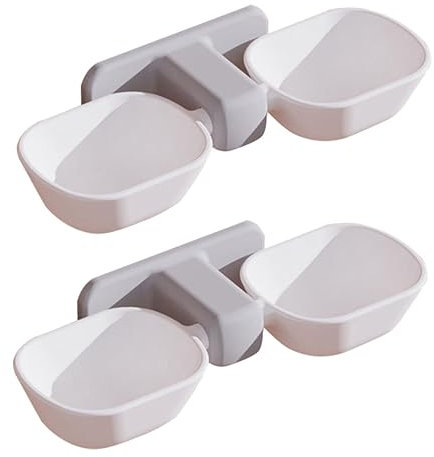 BESPORTBLE Elevated Cat Bowls Wall-mounted Feeding Station, 2pcs White Pet Bowls for Food and Water with Neck Protection and Adhesive, Multi-function Cat Feeding Accessory for Home Use