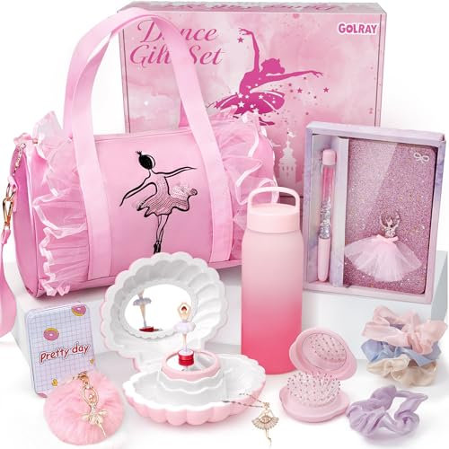 Toyssa Ballett Geschenk Mädchen 5 6 7 8 9 10 Jahre, Sporttasche Kinder Spieluhr Mädchen Wasserflasche Glitzer Notizbuch Halskette, Geburtstag Geschenke ab 5-12 Jahre Mädchen Kinder