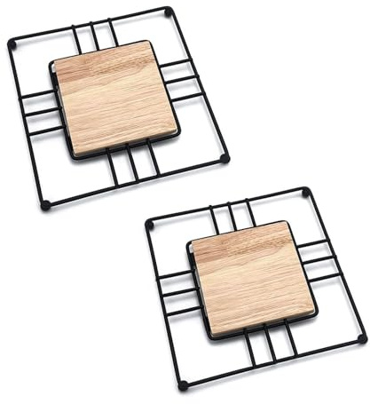 Hosoncovy Round Hot Pot Holder Pad Set of 2,Heat Resistant Pot Mat Hot Pot Trivet Mat Table Place Mat Kitchen Worktop Protector Dish Mat (Black, Square)