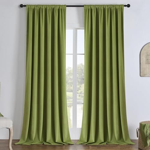 Joydeco 100% Blickdicht Samt Vorhänge mit Kräuselband 2 er Set H 260 x B 140 Olivgrün Schienensystem Schiebevorhang Verdunkelung Thermovorhang Kälteschutz Gardinen Schlafzimmer Wohnzimmer Curtains