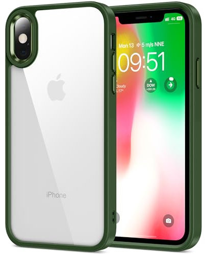 HOOMIL Crystal Clear Hülle für iPhone X/iPhone XS, [Anti Gelb] [Militärisch Stoßfest] Handyhülle Durchsichtig Hart Rückseite Schutzhülle - Grün