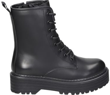Botines Militares CHK10 Negros de Mujer con Cordones y Cremallera, Suela Gruesa, Estilo Casual y Cómodos (Negro, Sistema Tallas Calzado EU, Adulto, Mujer, Números, Mediano, 40)