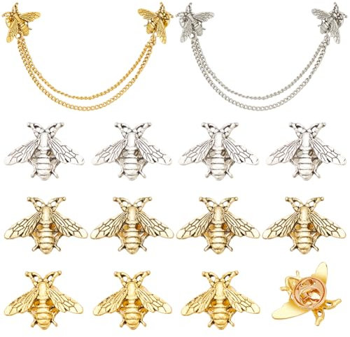 WEBEEDY 14 Pcs 5 Styles Biene Brosche Pins für Frauen Männer, Vintage Biene Pin Legierung Biene Revers Pins Kette Broschen Dekorative Pins für Kleidung Pullover Anzug Zubehör