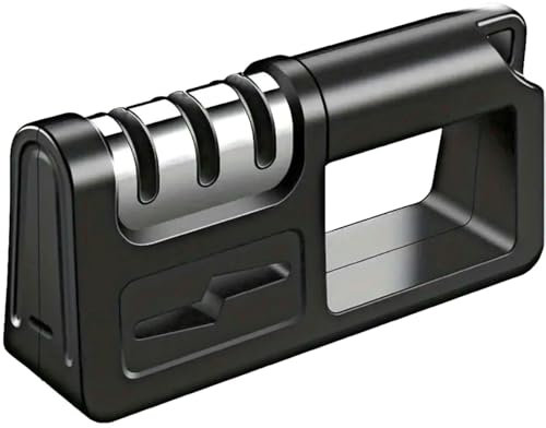Professional Multifunctional Knife Sharpener, 3-Stage Sharpening System, Black 4 in 1 Knife/Kitchen Scissors Non Slip Base Grinder Whetstone Tungsten Diamond Sharpener. (Black)