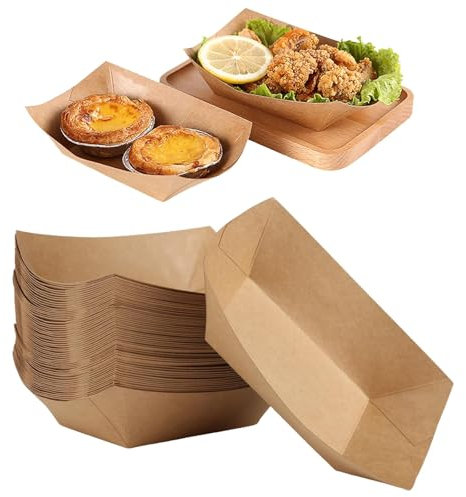 GOIEHIR Bandejas de Carton Kraft,50 Piezas de Cuencos de Cartón Kraft, Cuenco de Currywurst Marrón, Vasos de Papel Kraft, para Patatas Fritas, Merienda, Currywurst, Ensalada, Marrón