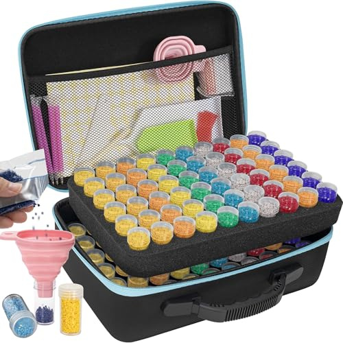 TORIBIO 120 scatole portaoggetti per pittura con diamanti, 152 pezzi, kit di accessori e strumenti per diamond art con penne, scatola per smistamento 5D per fai da te, artigianato, gioielli, perline
