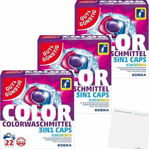 usy Bundle für Gut&Günstig Colorwaschmittel 3in1 Caps 22 Waschladungen 3er Pack (3x517g Packung) + usy Block