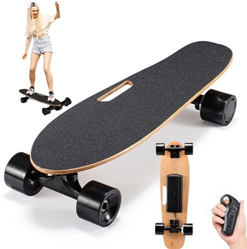 Elektro-Skateboard mit kabelloser Fernbedienung - 8 Schichten, Longboard Cruiser, 3 einstellbare Geschwindigkeiten, 15 km/h Höchstgeschwindigkeit, 8 km Reichweite, ideal für Erwachsene und Pendler