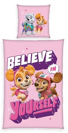 Herding Bettwäsche Paw Patrol, Kopfkissenbezug 80 x 80 cm mit Wendemotiv, Bettbezug 135 x 200 cm, Mit Knopfleiste, 100% Baumwolle