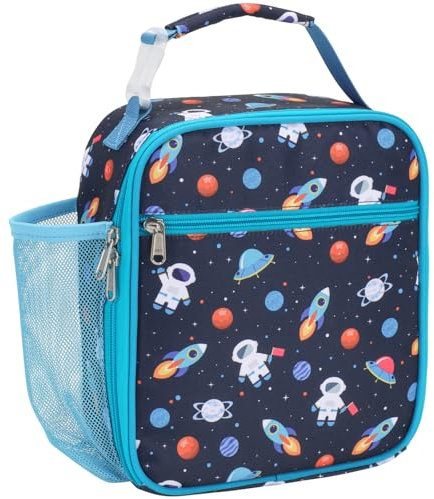 Bagseri Lunch Bag for Kids - Insulated Lunch Bags for Boys, Portable Lunch Cooler Bag for School with Bottle Holder, Water-Resistant Lining, Dark Blue Space Astronaut