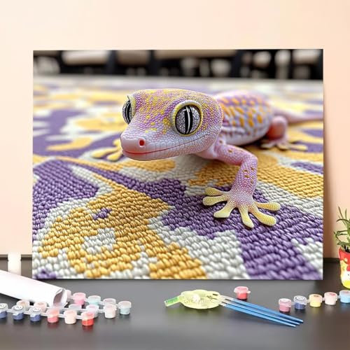 Malen Nach Zahlen Erwachsene Eidechse, Handgemalt Ölgemälde Leinwand für Anfänger, Malen Nach Zahlen Tier Bastelset Erwachsene, Paint by Numbers für Heimdekoration, Geschenk 60x80cm (Ohne Rahmen) DE-G