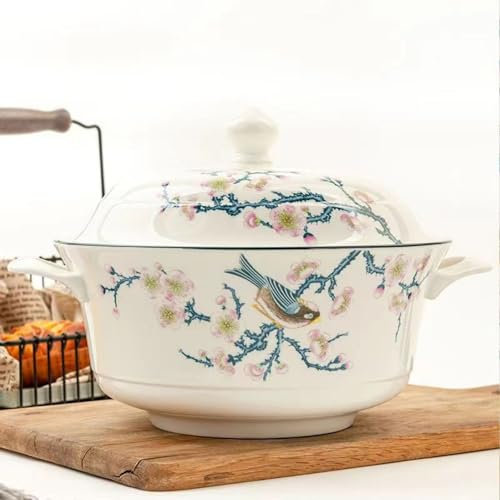 Elegant Bone China Soup Bowl Set with Lid 2700ml Large Ceramic Tureen for Parties and Entertaining Microwave & Oven Safe Decorative Porcelain Serving Dish