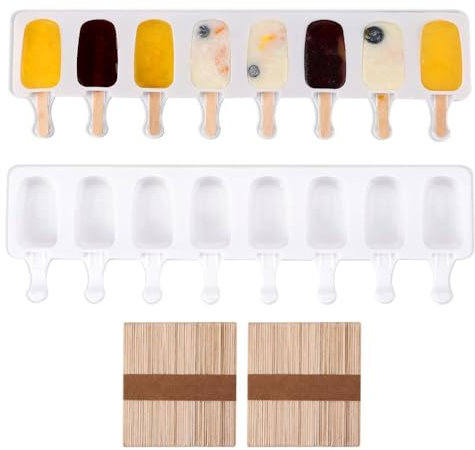 Moules à Glace Silicone, Popsicle Moule Silicone, Moules à Popsicle, Moule Magnum Cake, Moule à Crème Glacée Sans BPA, 100 bâtons de bois naturel (A)