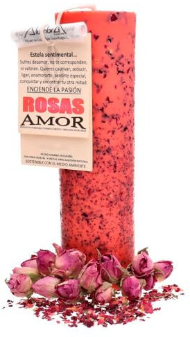 LAMARE Esoterische Rosen-Kerze – Liebe – Liebesanziehung – Ritualkerze zur Anziehung von Liebe und Leidenschaft – Liebeskerze – Handgefertigte Kerzen mit 100% natürlichem Baumwoll-Docht