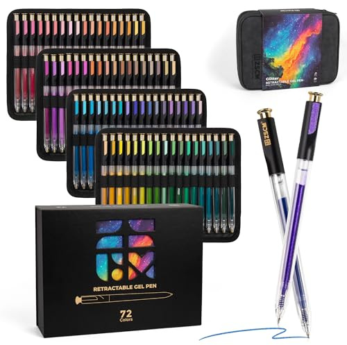Einziehbare Glitzer-Gelstifte, 72 Farben, großes Fassungsvermögen, mehrfarbig, glitzernd, metallische Geltinte, 1 mm feine Spitze, glattes Schreiben, Farbstifte für Erwachsene, Malbuch, Notizen