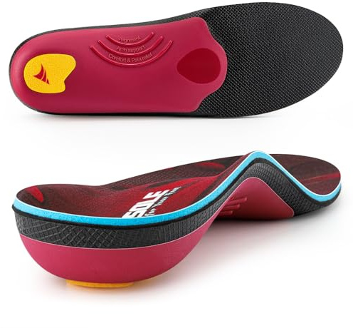 VALSOLE Orthotic Insole for Men Women,Plantar Fasciitis Arch Support Insole,for Flat Feet,Metatarsalgia,Heel Pain,Shock Absorption Comfortable Inserts (Red and Black, UK-10-28.6cm(11.3in))