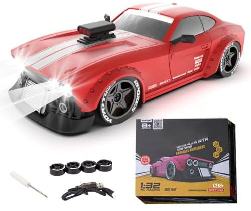 WANENGEDIY RC Drift Auto mit ESP-Kreisel, 1:32 4WD Vollproportional Ferngesteuertes Drift Auto Car mit LED Licht und Driftreifen, Sportwagen Rennspielzeug Geburtstagsgeschenke für Erwachsene Jugend