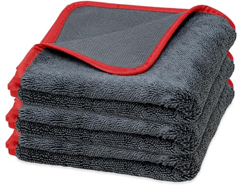 Towelogy® Streak Free Glass Cleaning Cloths - Specialised Microfibre for Glass, Windows, Mirrors, TV and Screens - Scratch Free, Lint Free, Large Microfibre Magic Cleaning Cloths 40x40cm (Red)