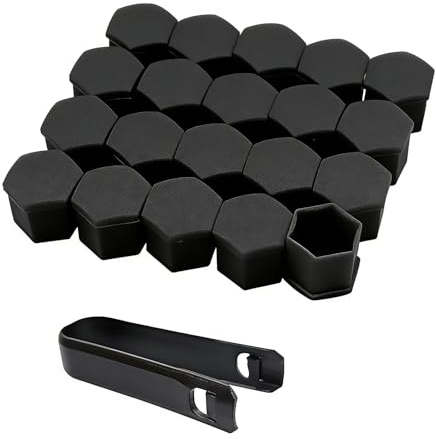 TIHNY 20 Stück 17mm Radmutterkappen mit Entferner - Schraubenkappen Radnabenschraubenabdeckung, Kunststoff Universal passend für die meisten Automodelle (Schwarz)