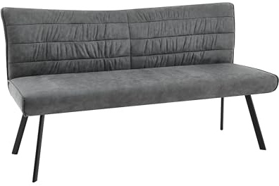 byLIVING Bank Robbie, Rückensteppung, umlaufender Keder, Taschenfederkern | Vintage Bezug anthrazit, Gestell schwarz, Sitzbank, Esszimmerbank, B 161, H 90, T 63 cm
