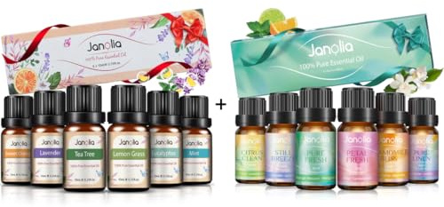 Janolia Ätherische Öle, Natürliche Duftöle für Diffuser, Pur Essential Oils für Luftbefeuchter, Ideal Aroma Duftöle für Zuhause Büro Spa