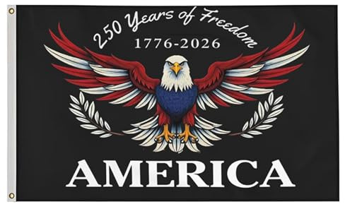 Bandiera USA del 250° Anniversario - Bandiera Americana del 250° Anniversario in poliestere, Nera, con occhielli in ottone per esposizione interna ed esterna America °