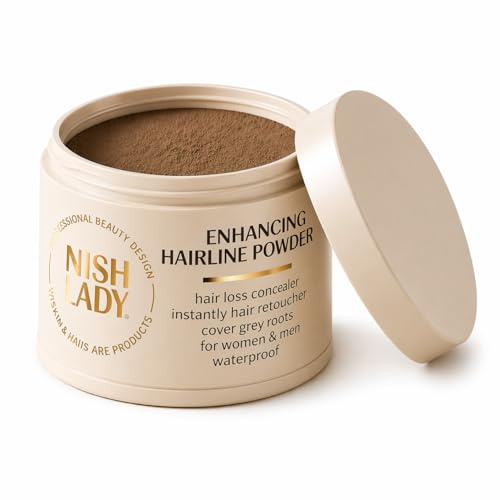 Nishlady Haaransatz-Puder Mittelbraun 10g – Haaransatz Puder zur optischen Haarverdichtung und zum Kaschieren lichter Stellen – Natürlich wirkendes Hairline Concealer Powder für vollere Haare